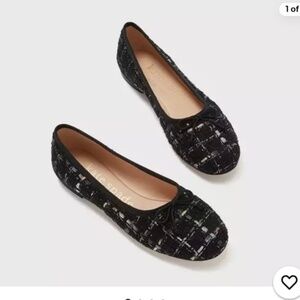 Kate Spade New York Black Fabric Tweed Honey Flats Slip-On Women's